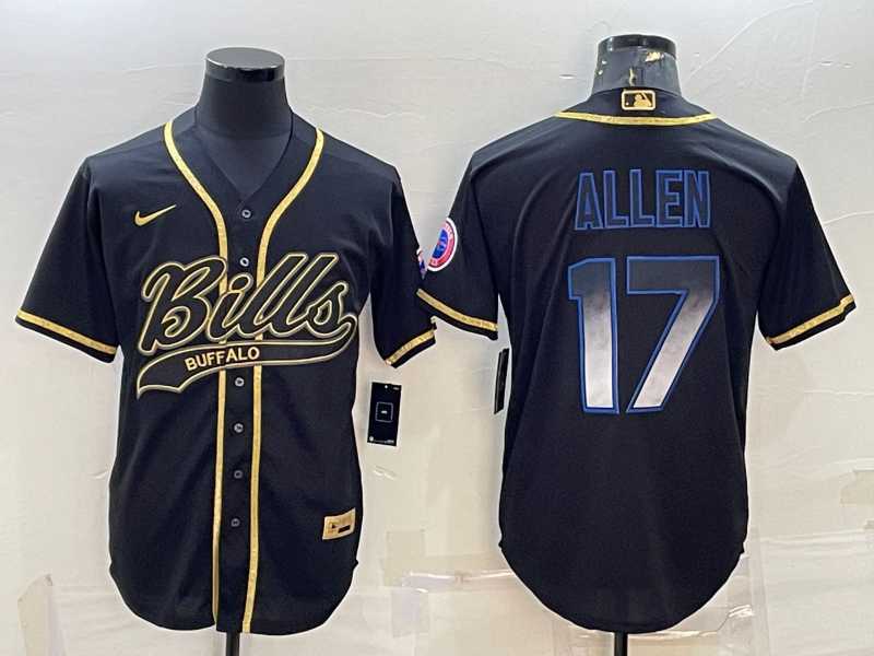 Men%27s Buffalo Bills #17 Josh Allen Black Gold Vapor Smoke With Patch Cool Base Stitched Baseball Jersey->buffalo bills->NFL Jersey